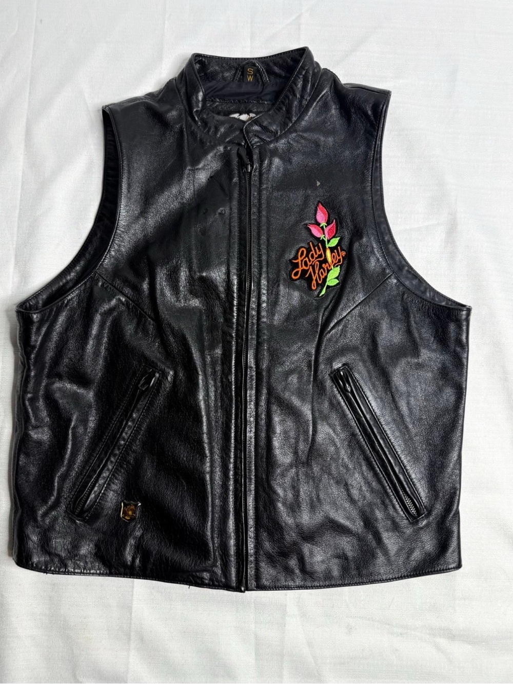 VINTAGE Authentic Harley-Davidson Black Leather Vest Womens Size Small - Picture 1 of 12